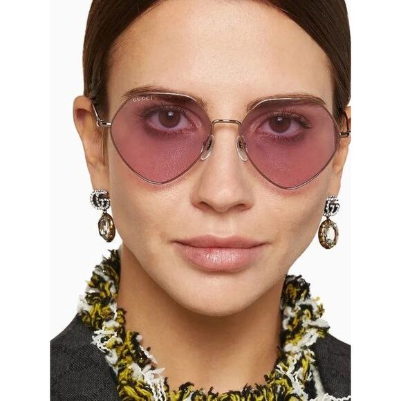 New Gucci GG1182S 004 Rose-Tinted Geometric Sunglasses  Authentic